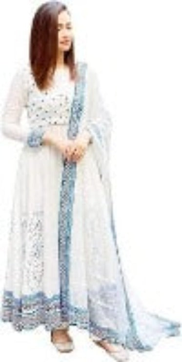 AESTHETIC PARADIGM Rayon Printed White Anarkali with Dupatta Kurti for Women