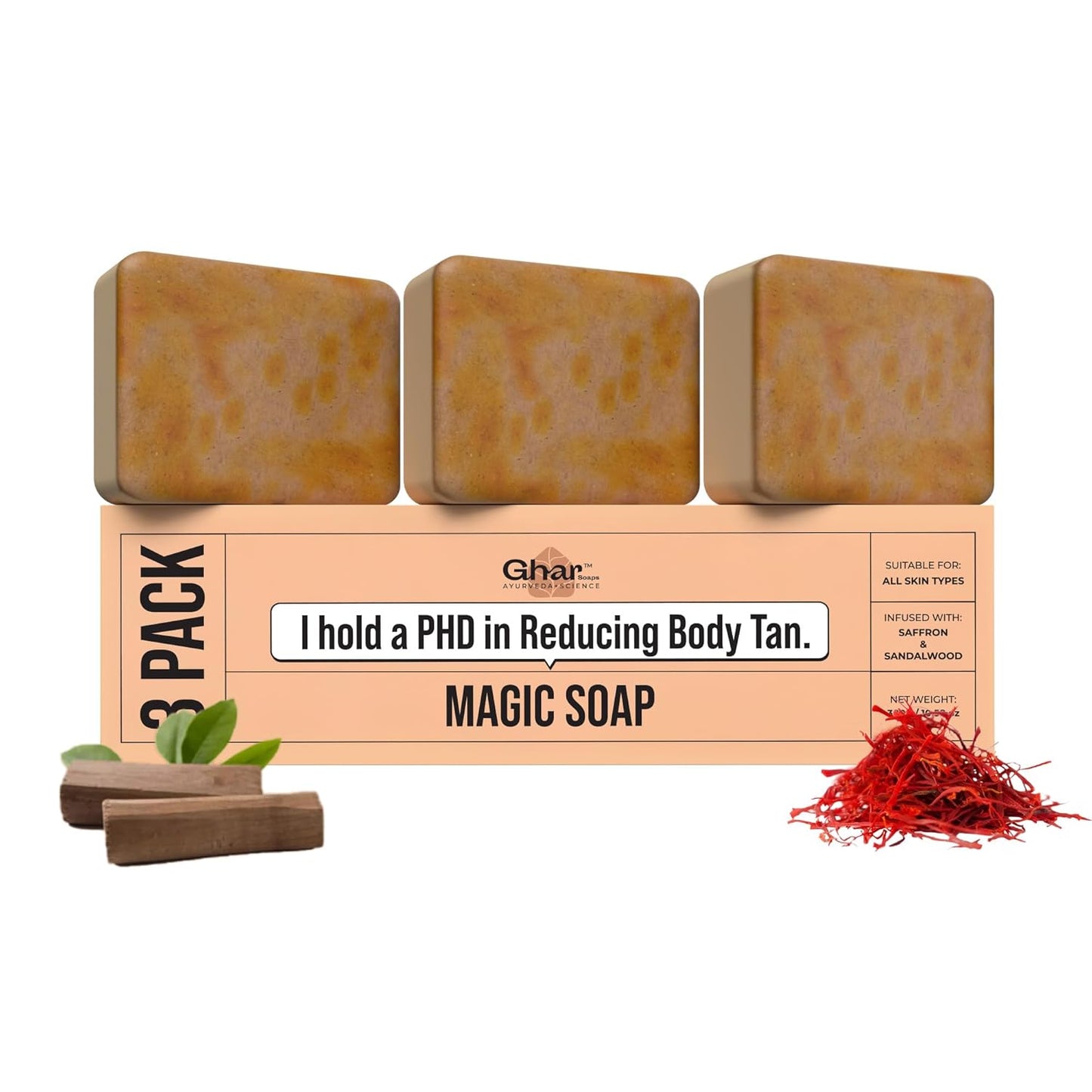 Ghar Soaps Sandalwood & Saffron Magic Soaps For Bath (300 gm Pack Of 3)