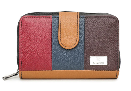 K London Medium Size Ladies Leather Purse RFID Blocking| Money Organisers with Zip Around Section| Real Leather Purse | Daily Use (Multicolour)(KL_481)