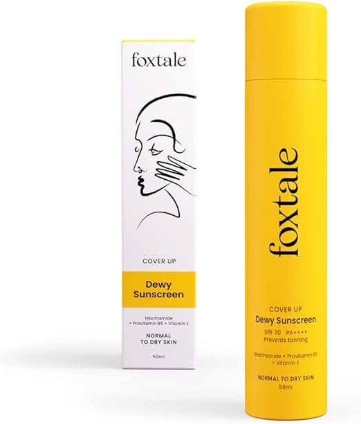 Foxtale Niacinamide Dewy Sunscreen SPF 70 PA++++ | No White Cast | Non Greasy | Anti-Tan Formula | For Spot Depigmentation | Men & Women | 50 ml