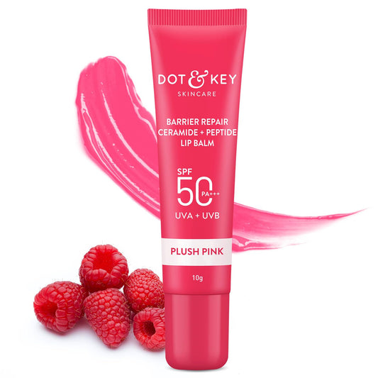Dot & Key Ceramide & Peptide Barrier Repair Lip Balm Spf 50, Pa+++ , Plush Pink, 10 gm