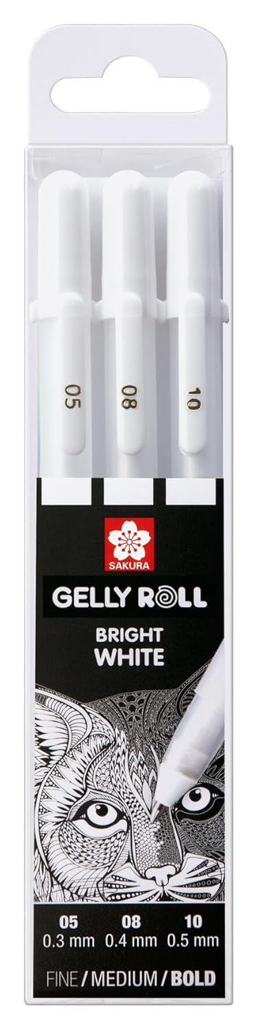 Sakura Royal Talens Gelly Roll Pen, White, Assorted Sizes, Fine/Medium/Bold -3 Pen Set, Pack of 2