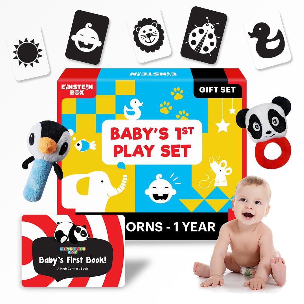 Einstein Box Gift Set & Toys for Newborn Babies for Ages 0 to 12 Months | High Contrast Flash Cards for Visual Stimulation & Sensory Development