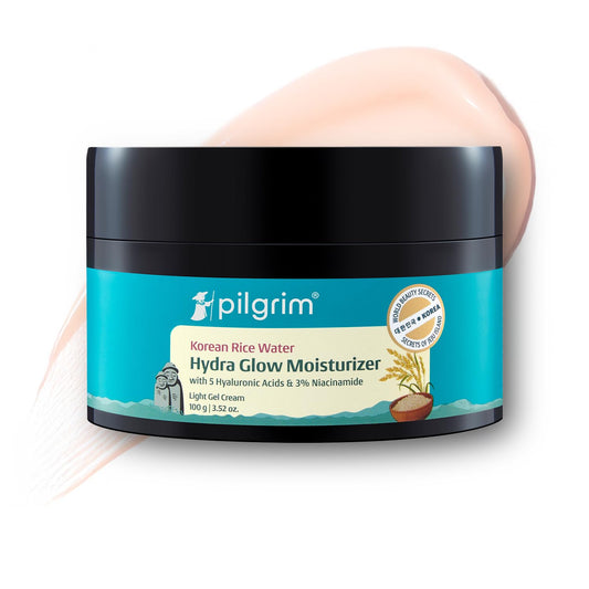 Pilgrim Korean Rice Water Hydra Glow Moisturizer 100Gm with 5 Hyaluronic Acids, 3% Niacinamide, 5 Ceramides | 5x Hydration & Instant Glass Skin
