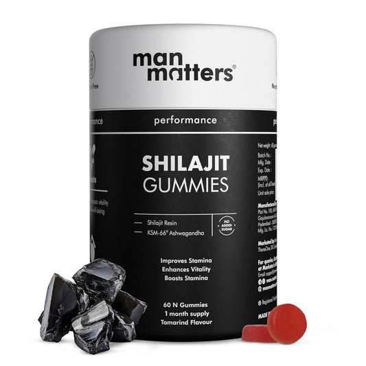 Man Matters Pure Himalayan Shilajit/Shilajeet Gummies with 75% Fulvic Acid & KSM 66 Ashwagandha, 60 Cap.