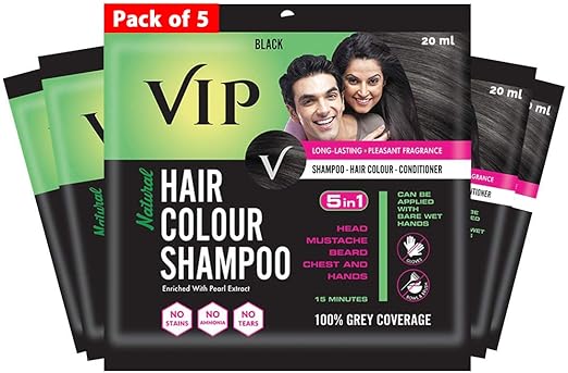 VIP Hair Colour Shampoo, Black, 20ml, (Pack of 5)