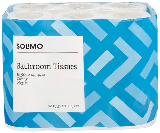 Solimo 3 Ply Toilet Paper Roll | 1920 Pulls | 160 Pulls X 12 Rolls