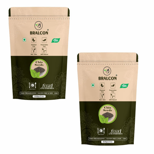 Bralcon Raw Unroasted Organic Chia Seeds -100 gm(Pack of 2)