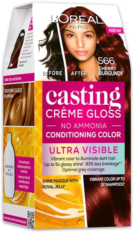 L'Oreal Paris Casting Creme Gloss Ultra Visible Hair Color With No Ammonia, Cherry Burgundy 566, 100g + 60ml