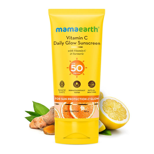 Mamaearth Daily Glow Sunscreen With Vitamin C & Turmeric|For Sun, |For All Skin Types |80 G