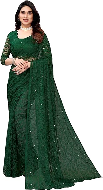 Yashika Womens Solid Net Saree With Blouse Piece