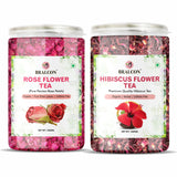 Bralcon Organic Herbal Tea Combo Pack - Hibiscus and Rose Flower 200 gm