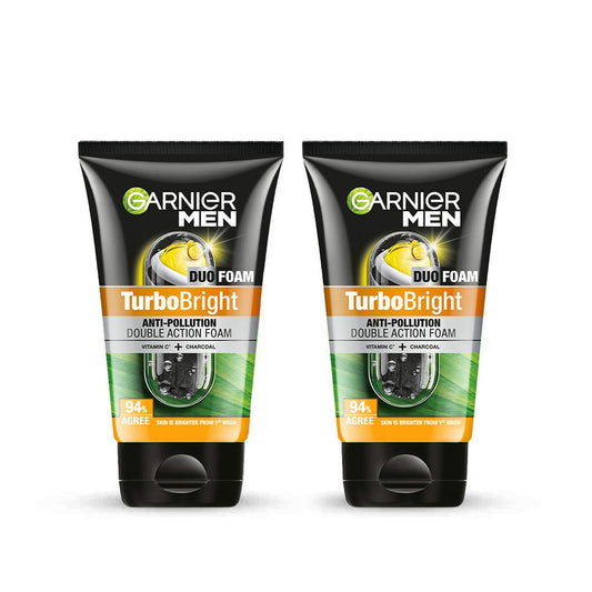 Garnier Men Face Wash Brightening & Anti-Pollution, Turbo Bright Double Action, 100 gm (Pack of 2)