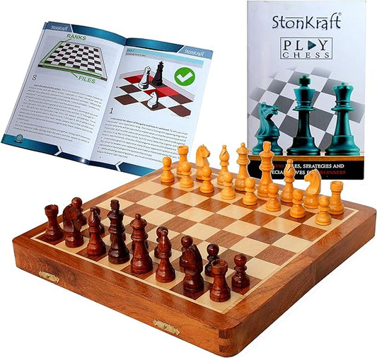 StonKraft Wooden Chess Board Game Set With Magnetic Wood Pieces, 10 X 10 Inch