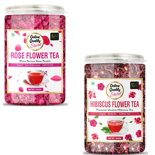 Online Quality Store Natural Hibiscus Flower Tea, Rose Flower Combo- 200 gm (100 gm x 2 Pack)