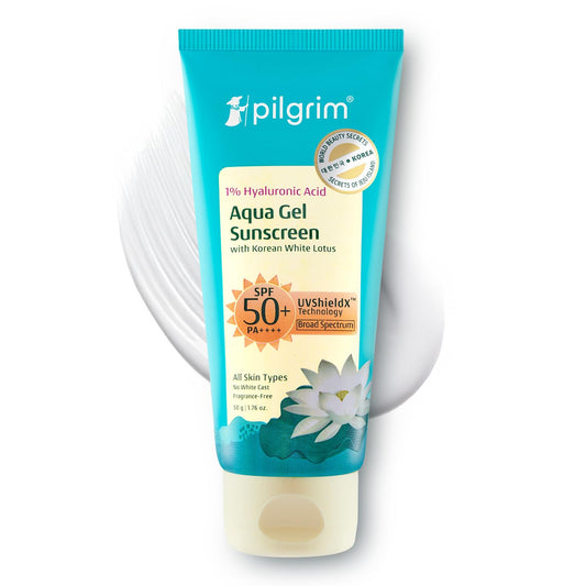 Pilgrim 1% Hyaluronic Acid Sunscreen Gel SPF 50 +++ with Korean White Lotus, 50 gm
