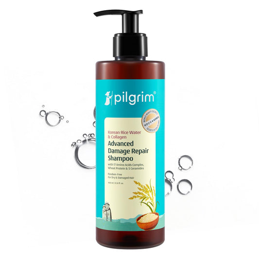 Pilgrim Korean Rice Water & Collagen Advanced Damage Repair Shampoo - 400ml | with 17 Amino Acids, Wheat Protein & 5 Ceramides