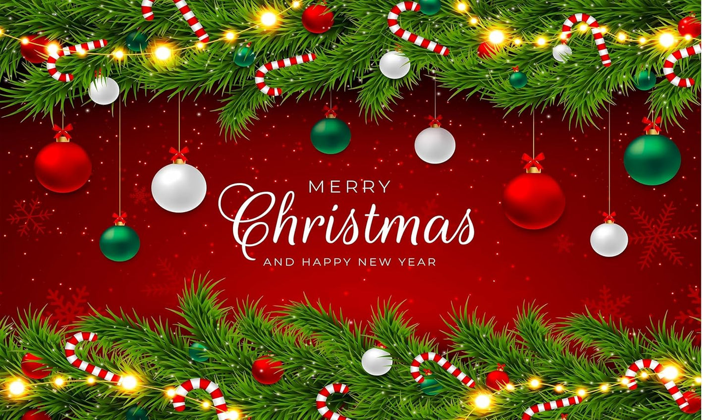 Merry Christmas & Happy New Year Backdrop Red Plaid Christmas Background Banner 5 Feet Height & 8 Feet Width