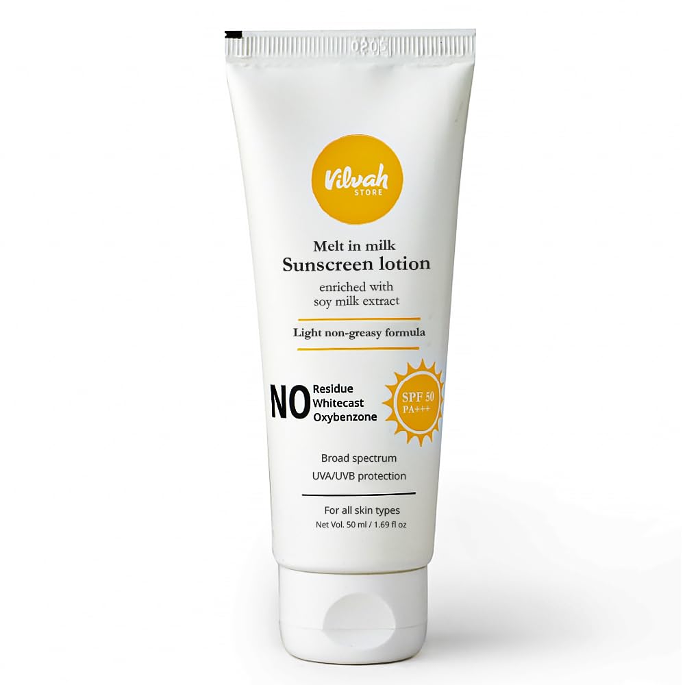 vilvah STORE Vilvah Melt-In-Milk Sunscreen For All Skins Spf 50 Pa+++ With Soy Milk Extract Lightweight, No White Cast Protects Skin From Dangerous Uva, Uvb & Blue Light For Men & Women, 60Ml