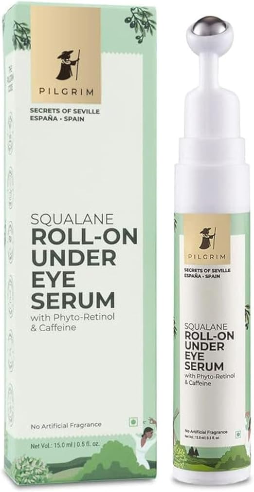 Pilgrim Squalane (Plant) Roll On Under Eye Cream For Dark Circles For Unisex With Phyto-Retinol & Caffeine, 15ml