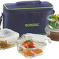 Borosil ITSQ32RN24UEC Glass Universal Lunch Box Set of 4, (2pcs 320 ml square + 2pcs 240 ml Round) Microwave Safe