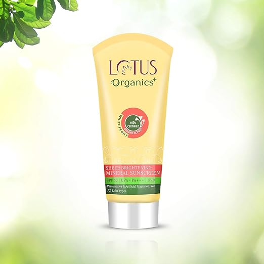 Lotus Organics+ Sheer Brightening Mineral Sunscreen | Non Greasy & Lightweight | SPF 50 | PA+++ | 100g