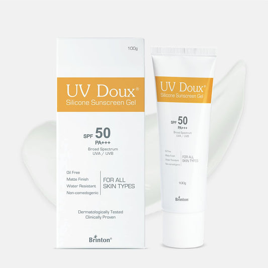 UV Doux Sunscreen Gel SPF 50 PA+++ | Broad Spectrum UVA & UVB | No White Cast | Benzene-Free | Dermatologist-Approved | Non-Comedogenic | Water-Resistant | For Oily, Acne & Sensitive Skin | 100 g