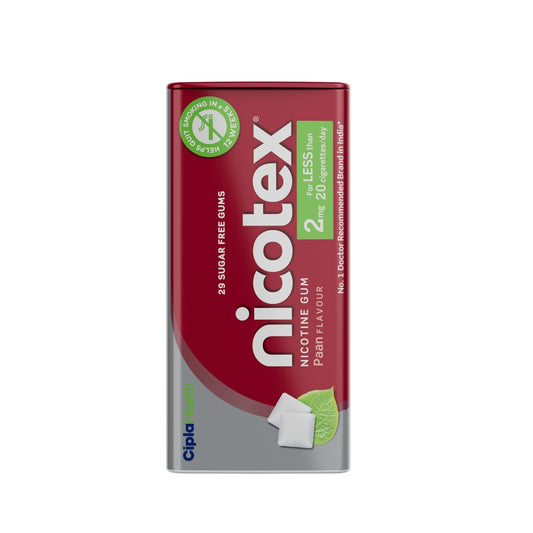 Cipla Nicotex Nicotine Sugar Free Paan Gums 2mg, 29 Gums per Tin | Pack of 2