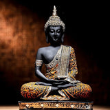 Global Grabbers Sitting Buddha Idol Statue Showpiece (Orange and Black)