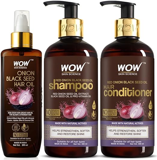 WOW Skin Science Onion Black Seed Ultimate Care Kit - Shampoo, Conditioner, Hair Oil - 800ml