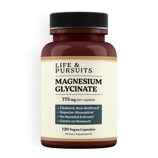Life & Pursuits Pure Magnesium Glycinate 775 mg – 120 Vegan Capsules | 100 mg Magnesium per Capsule