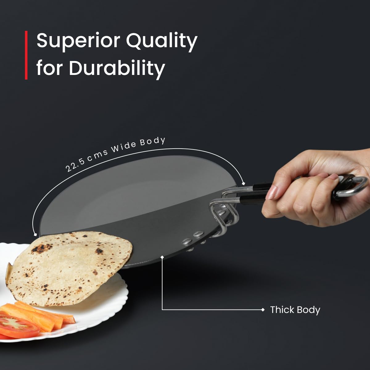 Prestige Hard Anodised Plus Cookware Induction Base Roti Tawa, 225mm, Black