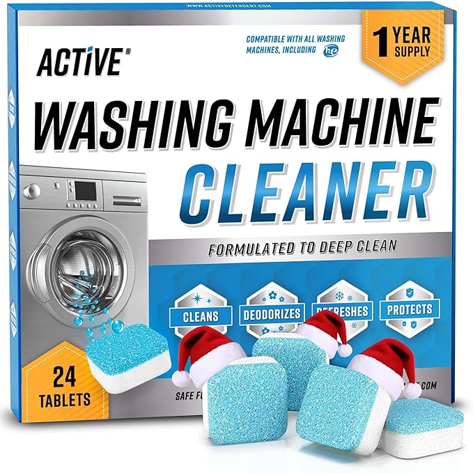 Active Washing Machine Cleaner Descaler 24 Pack - Deep Cleaning Tablets For HE Front Loader & Top Load Washer, Septic Safe Eco-Friendly Deodorizer, Clean Inside Drum And Laundry Tub Seal 12 Month Supply