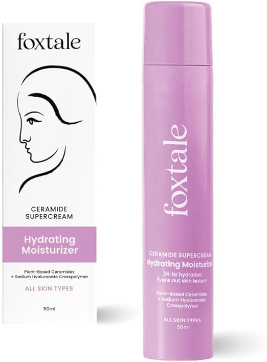 Foxtale 5x Hydrating Ceramide Moisturizer for Face | Micro Hyaluronic Acid + 3 Ceramides | Repairs Skin Barrier and Texture | Acne-safe | Men & Women | 50ml