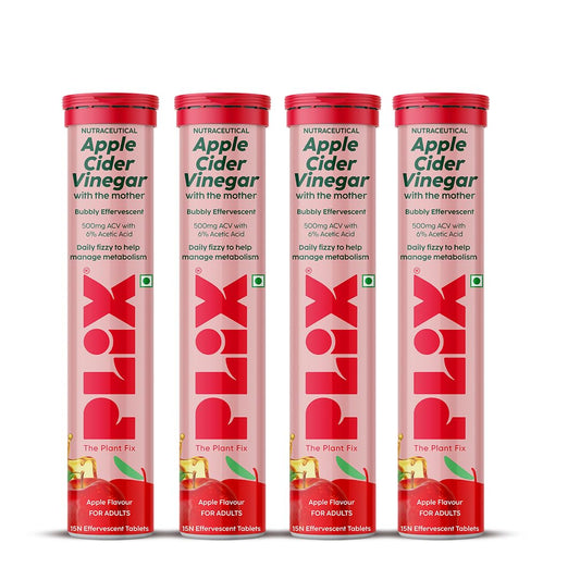THE PLANT FIX Apple Cider Vinegar Effervescent Tablet with mother | Supports Metabolism & Appetite Control I With 500mg ACV, Vit B6 & B12 I No Maltodextrin, No Added Sugar I Pack of 4 (60 tablets)