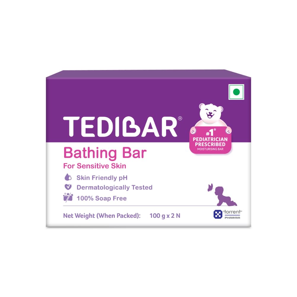 TEDIBAR - Bathing Bar for Babies’ Sensitive Skin| Skin-Friendly pH 5.5| Gentle Soap-Free Formula| Prevents Dryness & Rashes| Keeps Baby’s Skin Soft, Supple & Healthy| Pack of 2-100gms