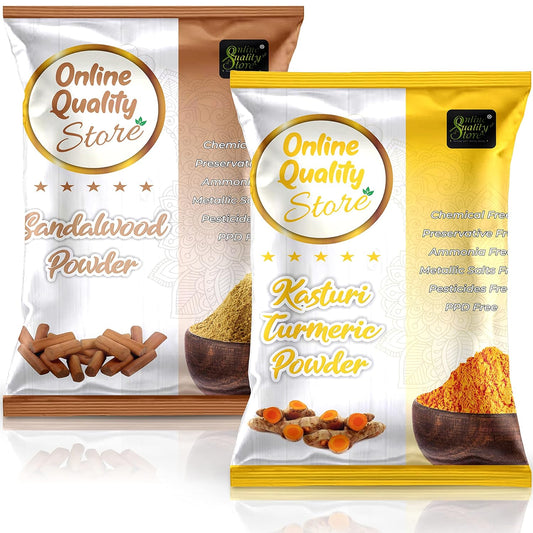 Online Quality Store Kasturi Turmeric Powder for Face + Pure natural Sandalwood Powder |kasturi haldi powder,wild turmeric powder,kasturi manjal |chandan powder for face,skin(Pack of 2 ,100g each ,Total 200g Pack)