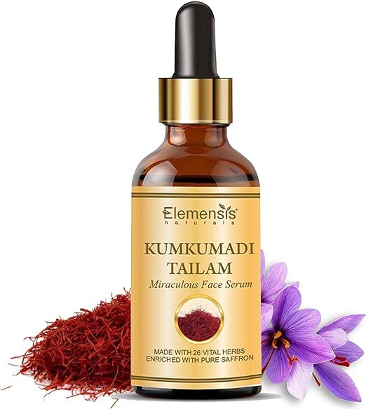 Elemensis Naturals Kumkumadi Tailam For Face Whitening & Brightening, Anti Aging Kumkumadi Oil Serum, Kumkumadi Face Oil For Glowing Skin, 20ml