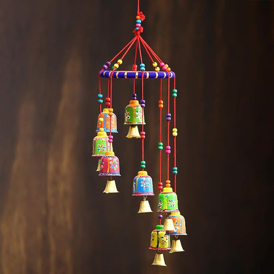 eCraftIndia Handicrafted Decorative Wall/Door/Window Hanging Bells Wind Chimes Showpiece For Home Decor, Wall Decor, Pooja Room Temple, Diwali Gift, Corporate Gift 13 Cm X 13 Cm X 48 Cm Multicolour