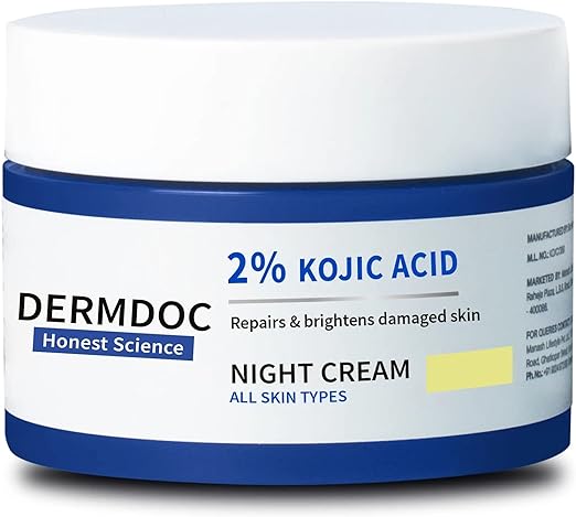 DermDoc Damage Recovery Night Cream With 2% Kojic Acid, 50 g | Lightens Blemishes, Treats Sun Damage Scars & Age Spots | No Parabens, Silicones & Sulphates