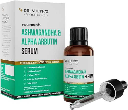 Dr. Sheth’s Ashwagandha & Alpha Arbutin Face Serum for Anti-Pigmentation and Dark Spot Removal | Brightening Serum for Men | 30ml