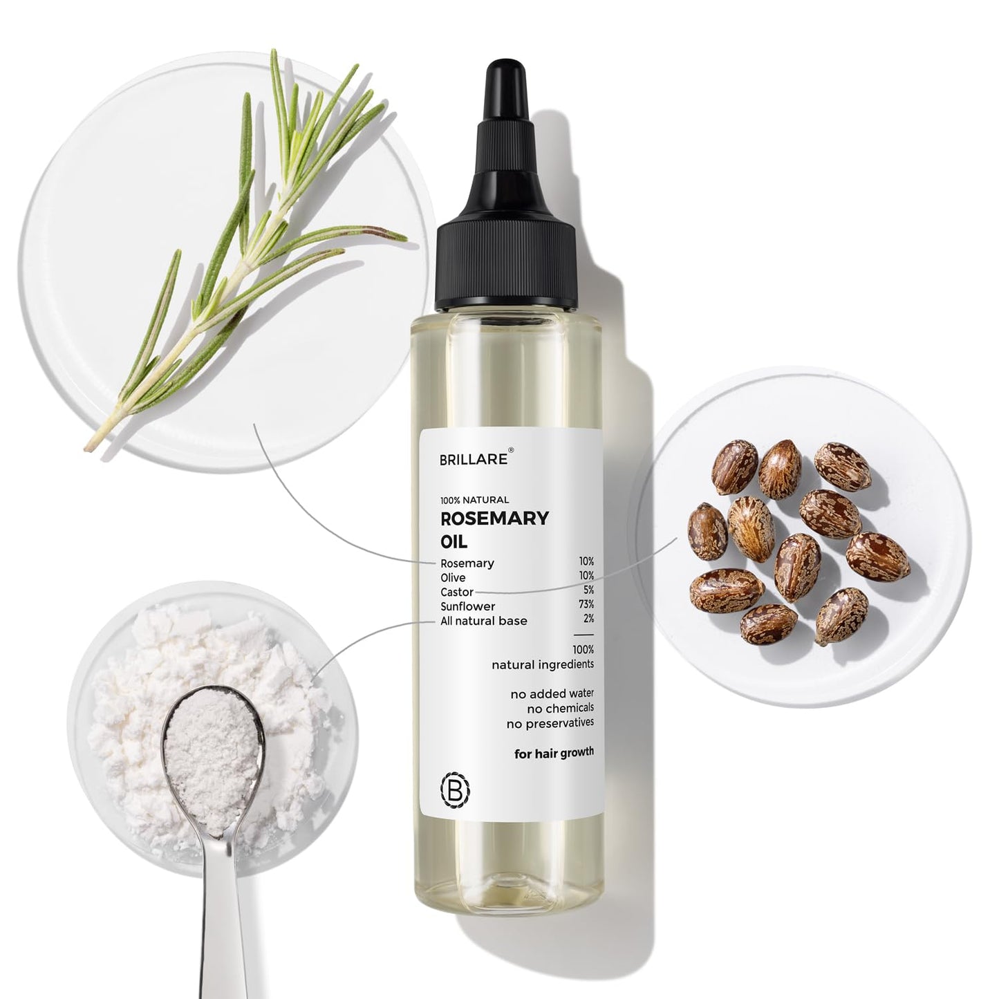Brillare 10% Rosemary Hair Oil for Hair Growth with 10% Olive Oil & 5% Castor oil
