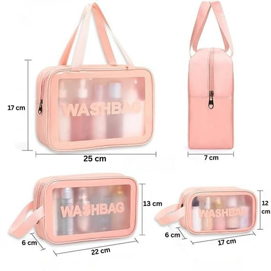 Wash Bag Pouch for Travel Kit Set of 3 (Pink)
