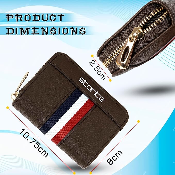 Storite 12 Slot PU Leather Credit Debit Card Holder Wallet Money Zipper Coin Purse for Men & Women - (Brown,10.75 x 8 x 2.5 cm)