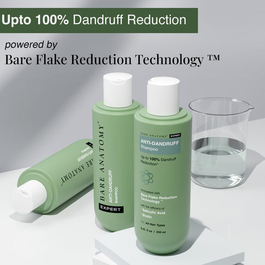 Bare Anatomy Anti Dandruff Shampoo | Reduces Upto 100% Dandruff & Strengthens Hair | With Salicylic Acid & Biotin | Paraben & Sulphate Free | All Hair Types | Women & Men | 250ml (Pack of 2)