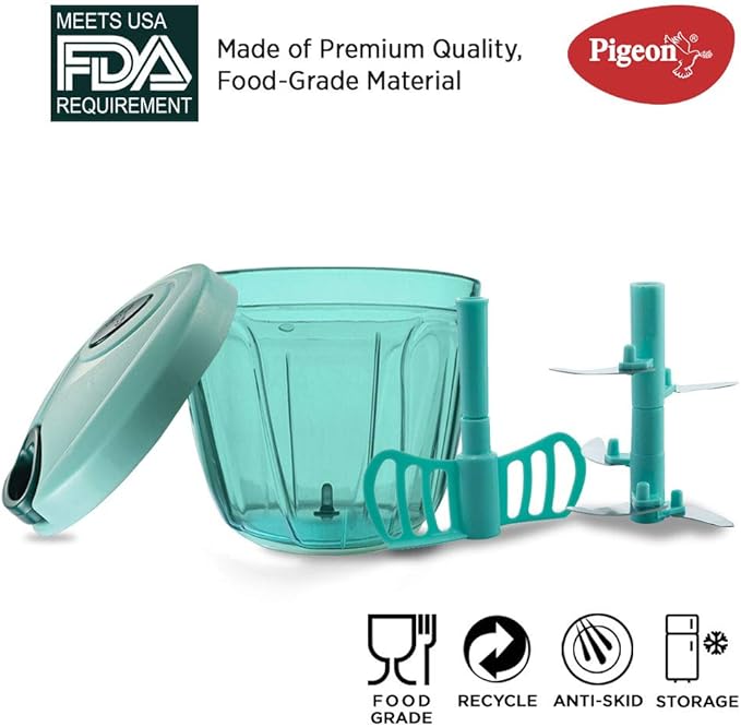 Pigeon Handy Chopper with 5 Stainless Steel Blades and 1 Plastic Whisker (14077 , XL, Green)