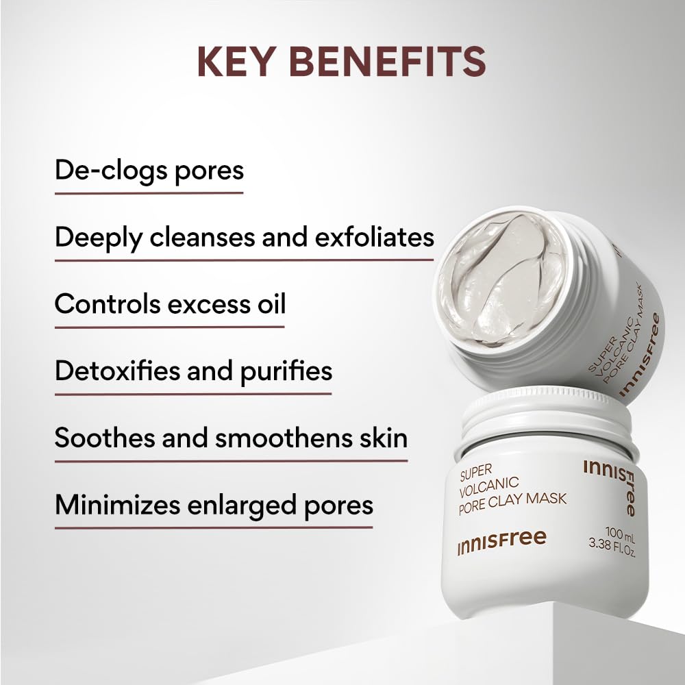 Innisfree Super Volcanic Pore Clay Mask, with Triple exfoliation with Volcanic Clusters & AHA, Korean Face Mask,  2X 100 ml
