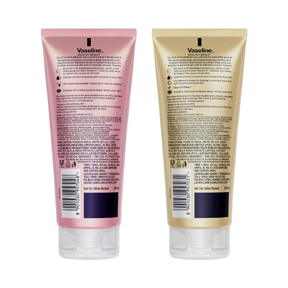 Vaseline Gluta-Hya Flawless Glow, 200 ml + Gluta-Hya Dewy Radiance, 200 ml Lotion