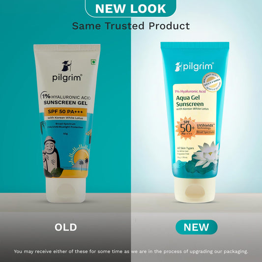 Pilgrim 1% Hyaluronic Acid Sunscreen Gel SPF 50 +++ with Korean White Lotus, 50 gm