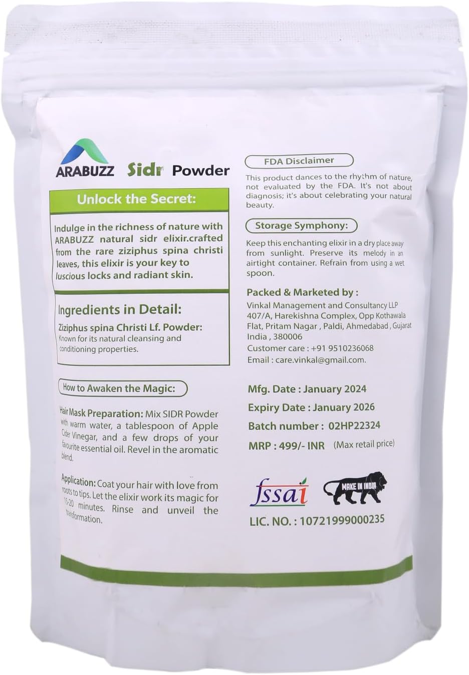 Arabuzz Organic Sidr Leaves Powder for Hair & Skin - Premium Natural Cleanser & Conditioner with Mucilages and Saponins